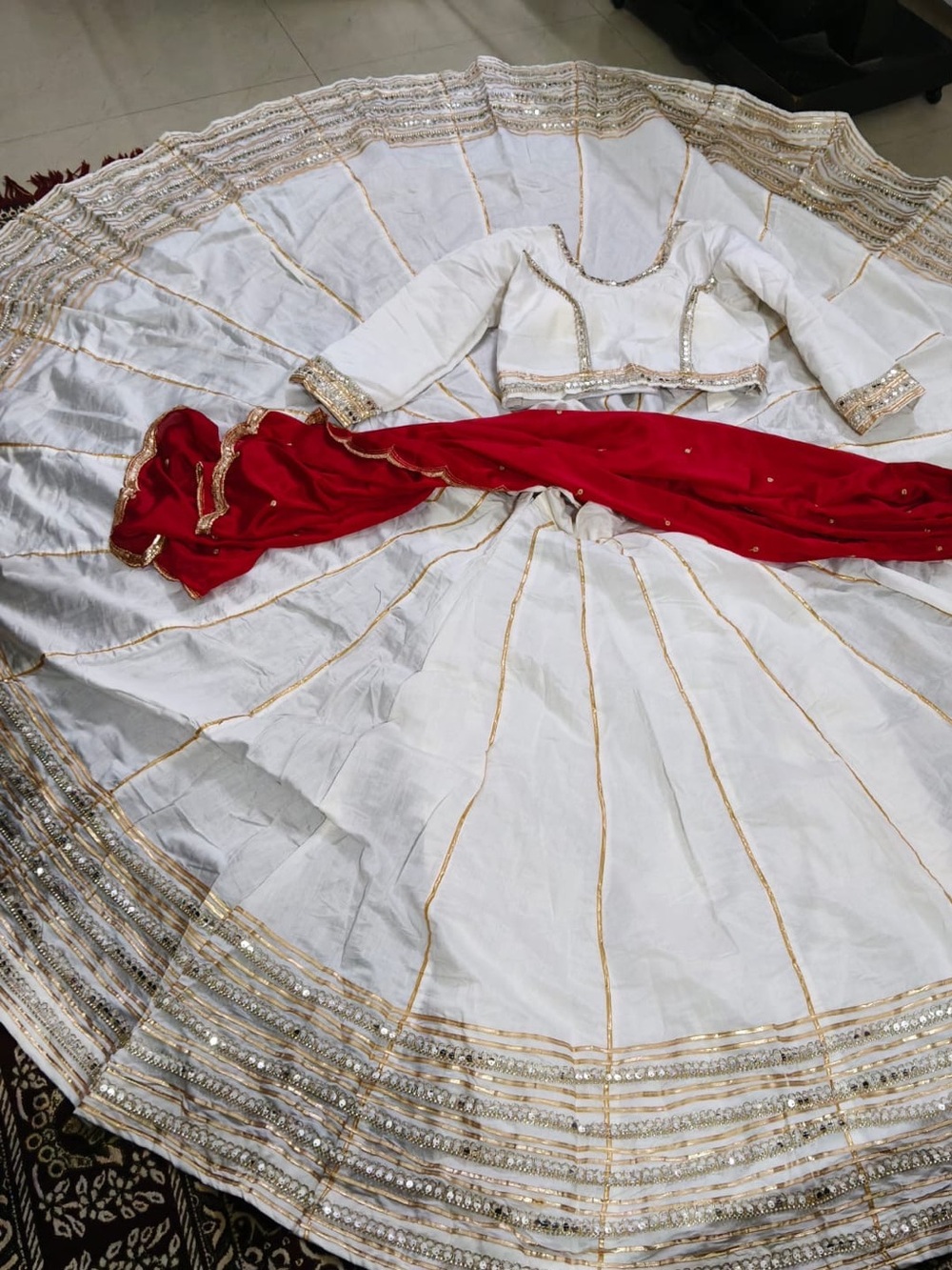 White & Red Gujarati Chaniya Choli